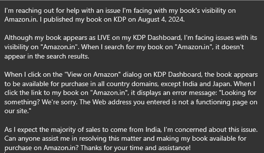 My ebook is not showing up on Amazon.in website